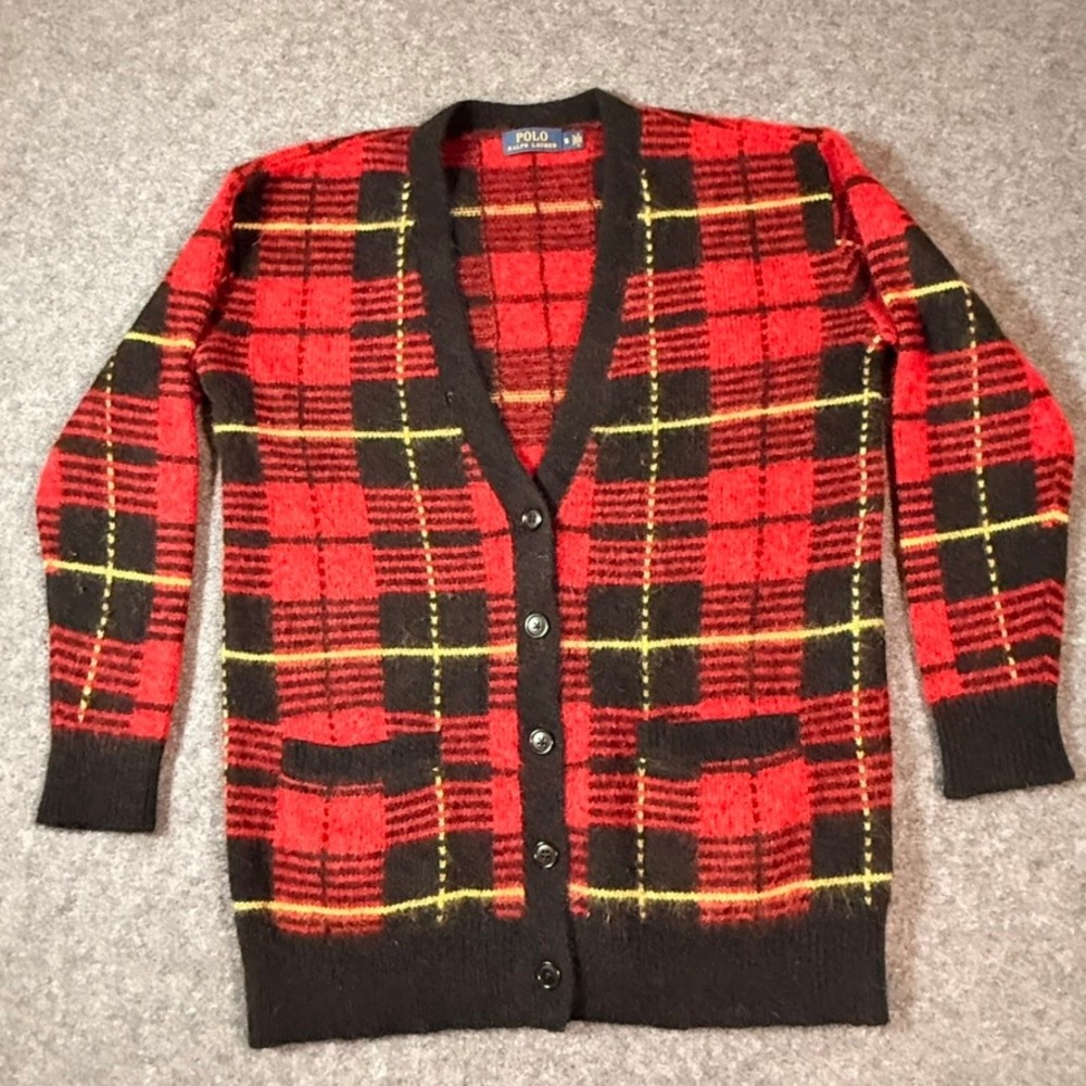 VTG Polo Ralph Lauren Women's Plaid Wool‎ Alpaca Blend Cardigan Sweater Sz Small